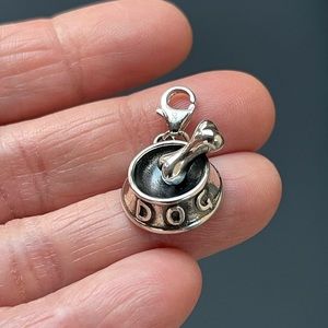 925 Sterling Silver Dog Bone In Bowl 3D Antique Style Charm Brand New
